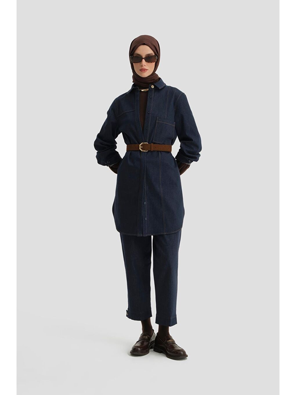 Kuplu Ve Cepli Denim Tunik 24K4308 Lacivert-3
