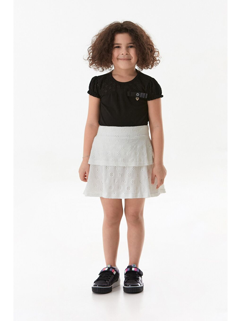 Beyaz Dantelli Fırfırlı Kız Çocuk Etek-1