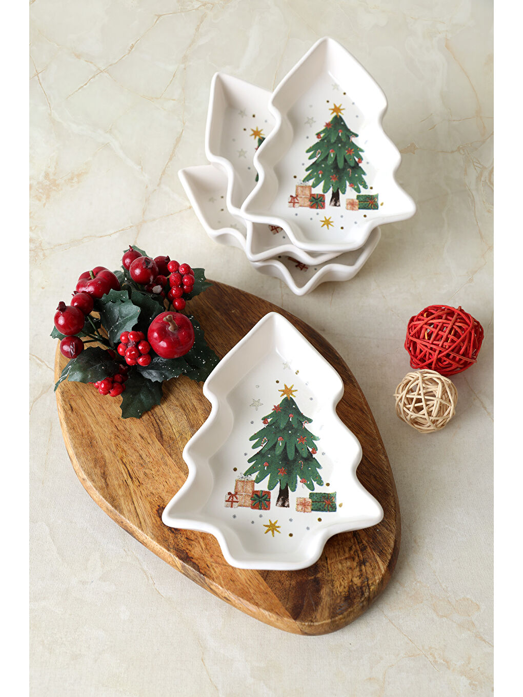 Karışık Yılbaşı Çam Kayık Çerezlik 17 Cm 4 Adet 23770-6