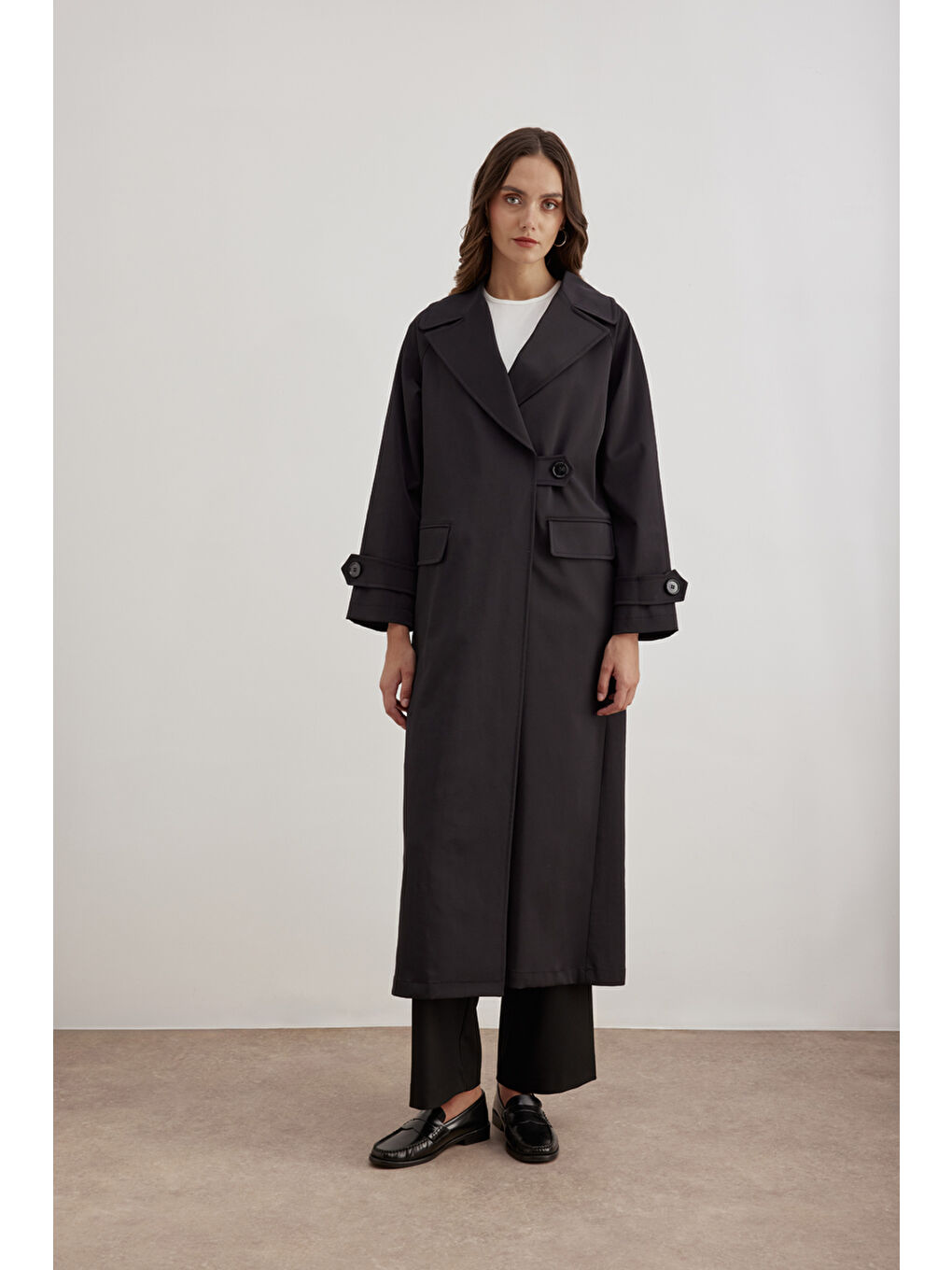 Siyah 7177111 Tek Düğmeli Pardösü