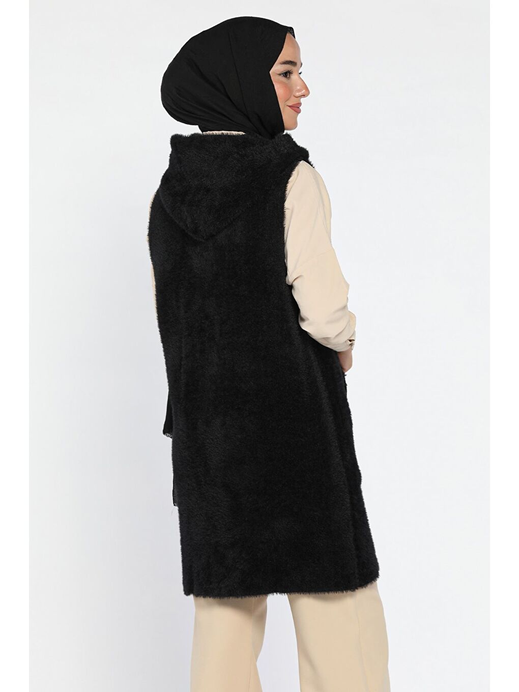 Siyah Kolsuz Fermuarlı Yumoş Tesettür Triko Yelek (s,m,l,xl Uyumludur)-5