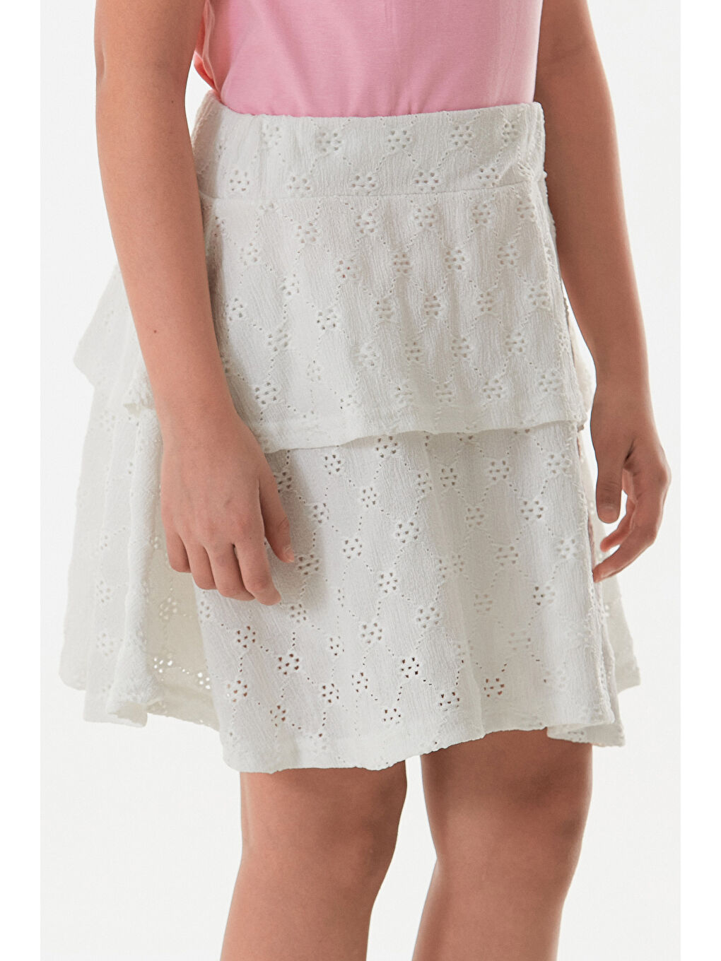 Beyaz Dantelli Fırfırlı Kız Çocuk Etek-2