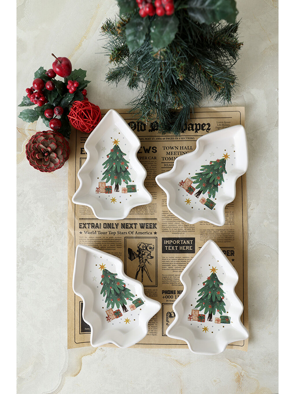 Karışık Yılbaşı Çam Kayık Çerezlik 17 Cm 4 Adet 23770-7