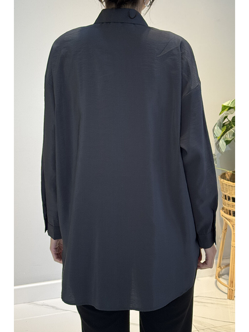 Düğme Detaylı Uzun Kol Dekoratif Dikişli Gömlek 6146 Antrasit-2