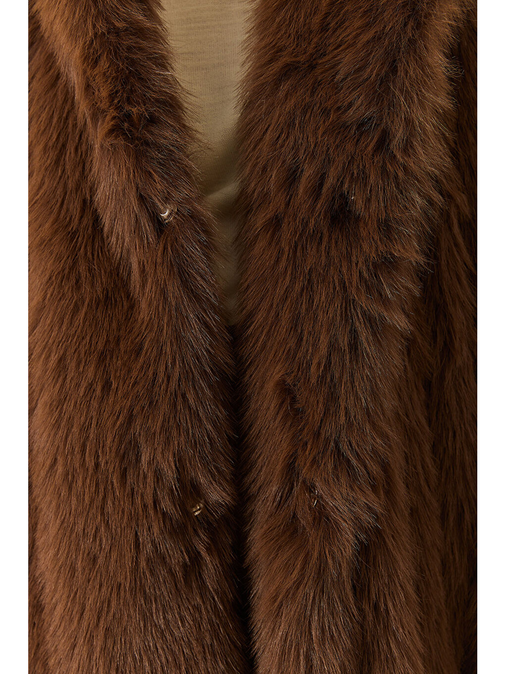 Kahverengi Kadın Uzun Kürklü Astarlı Mont-5