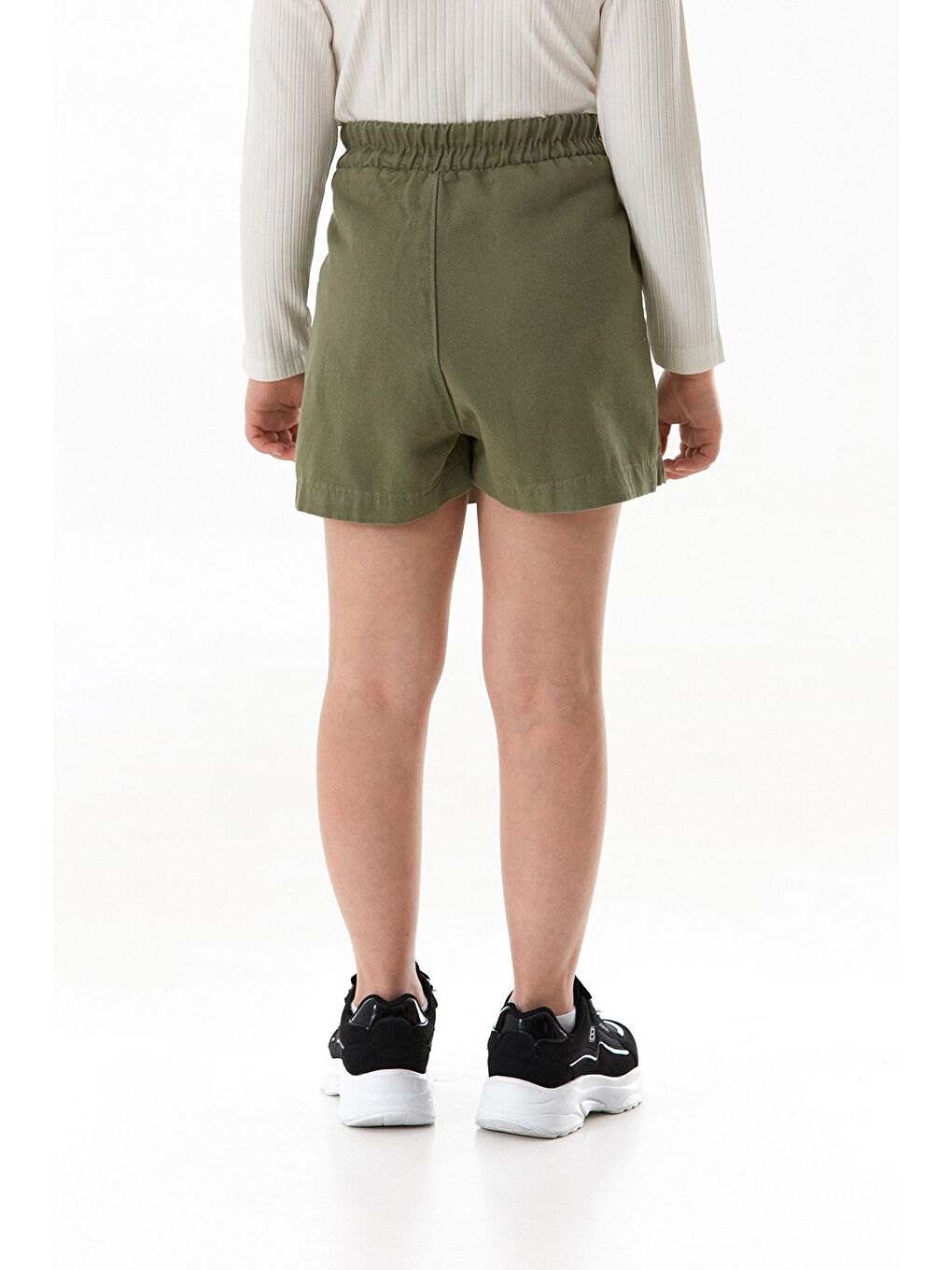 Haki Beli Lastikli Fermuarlı Kız Çocuk Şort Etek-3