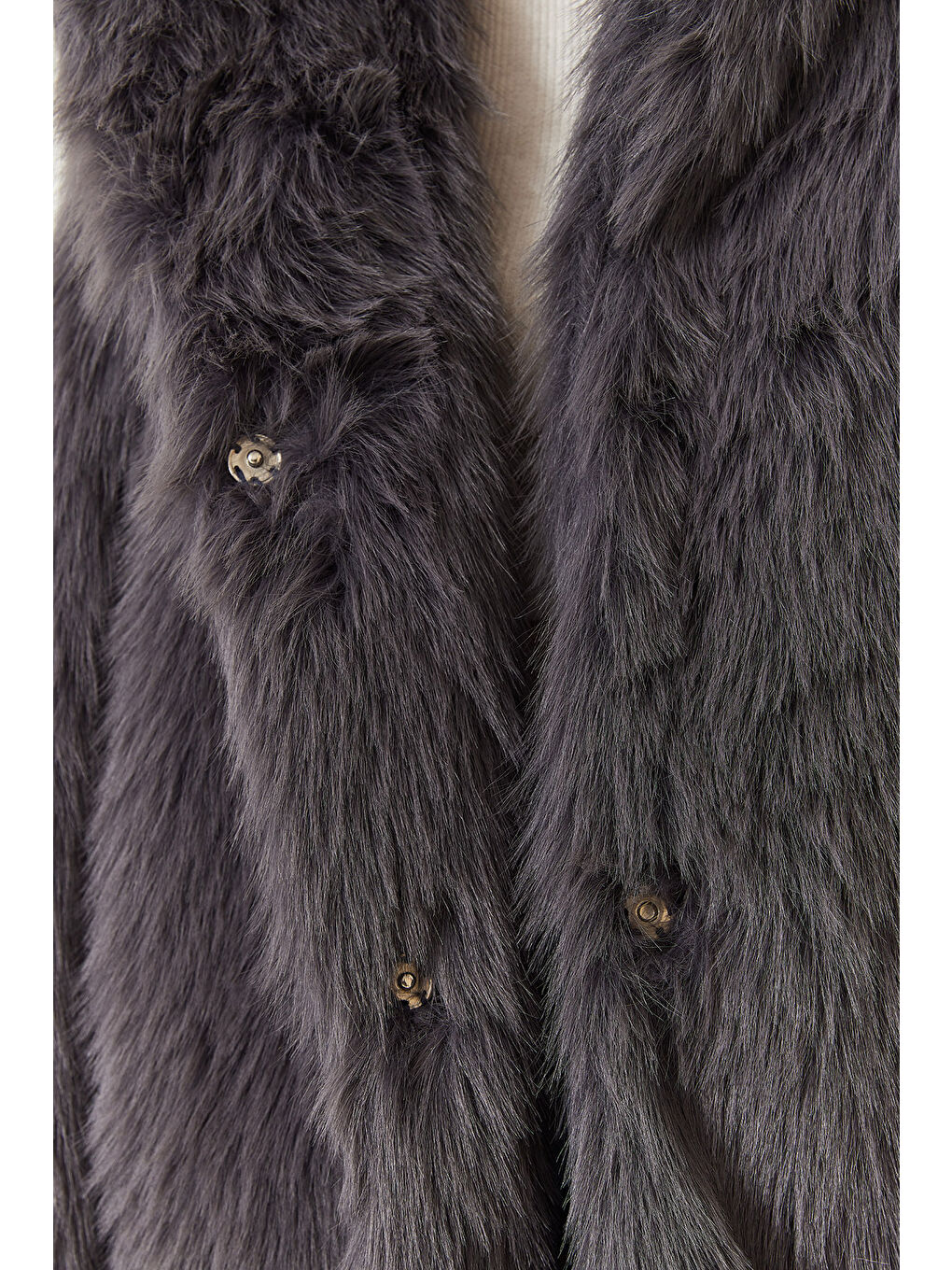 Antrasit Kadın Uzun Kürklü Astarlı Mont-5