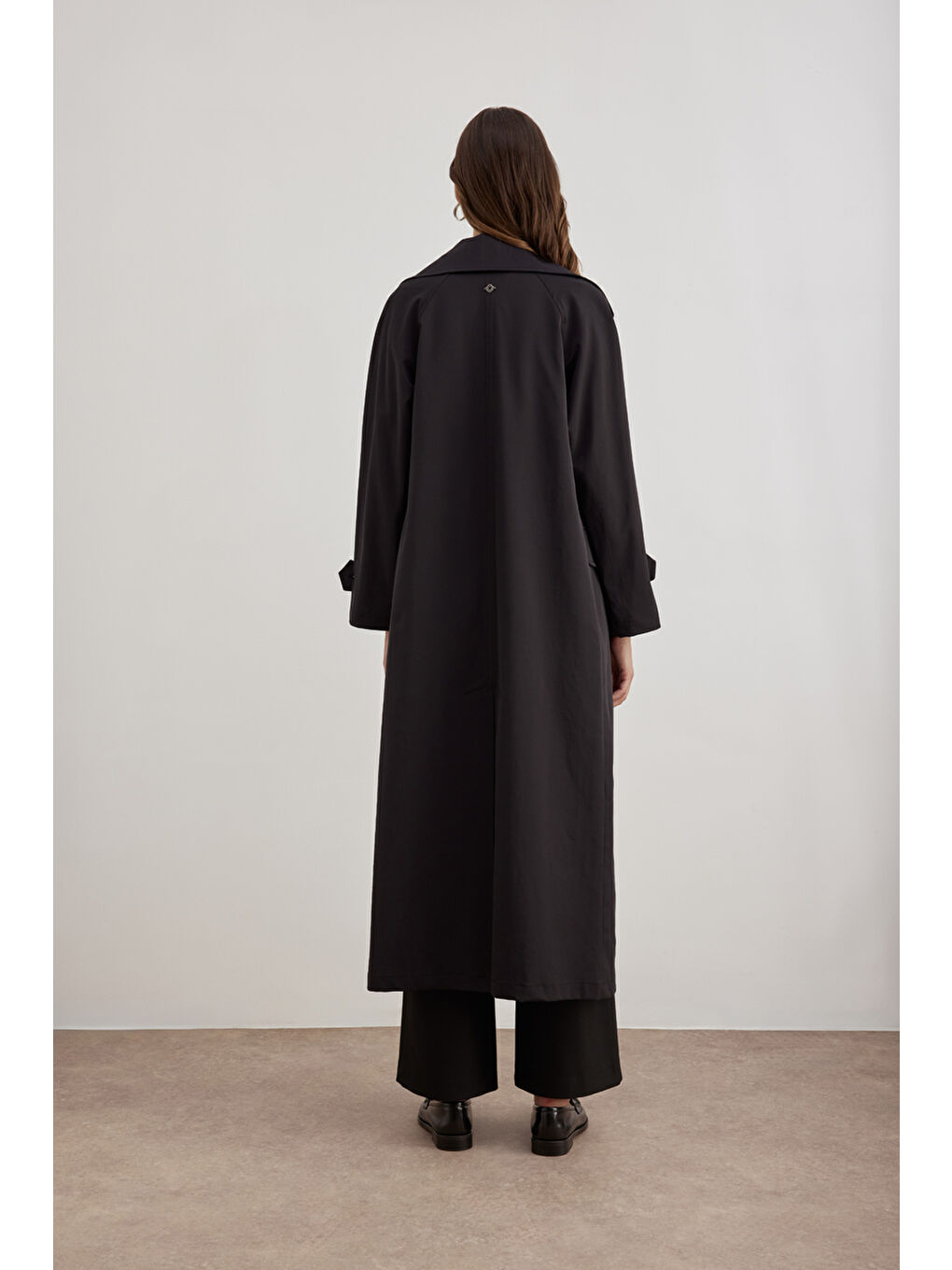 Siyah 7177111 Tek Düğmeli Pardösü-4