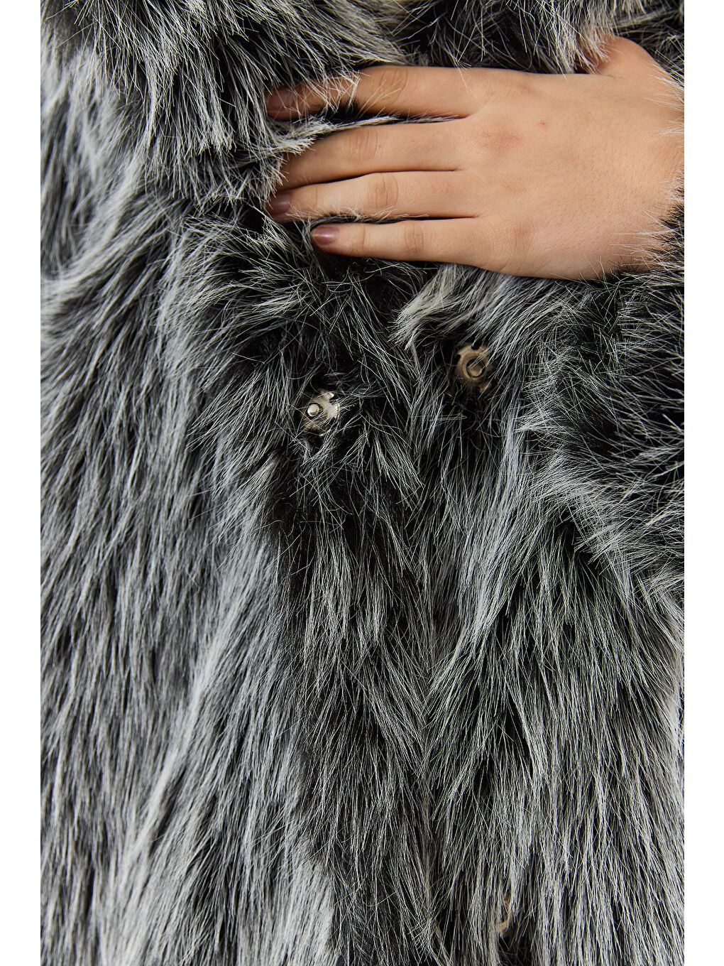 Siyah Kadın Uzun Kürklü Astarlı Mont-6