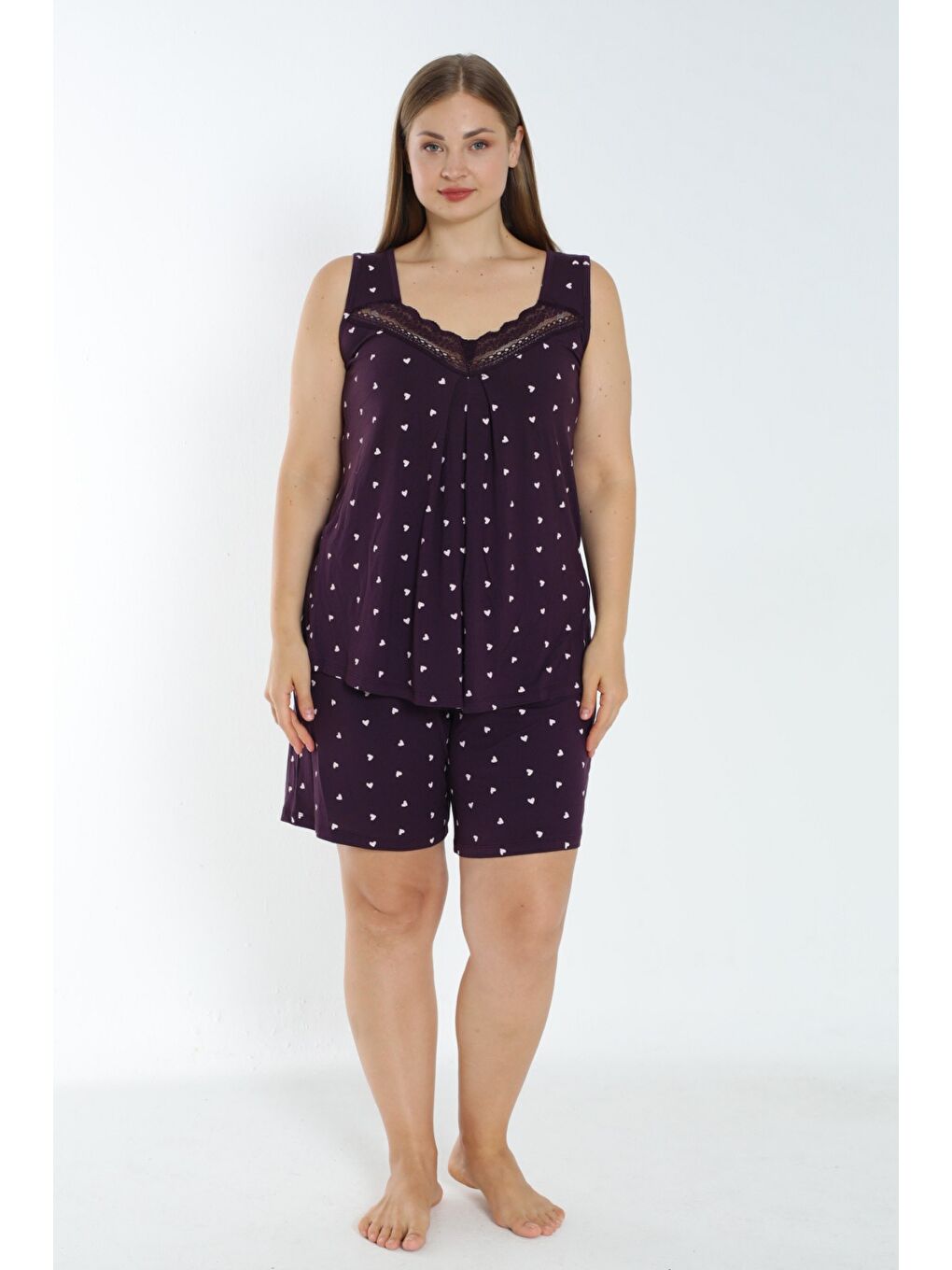 Mor Kadın Askılı Dantel Detaylı Esnek Viskon Alt Üst Gecelik Takımı