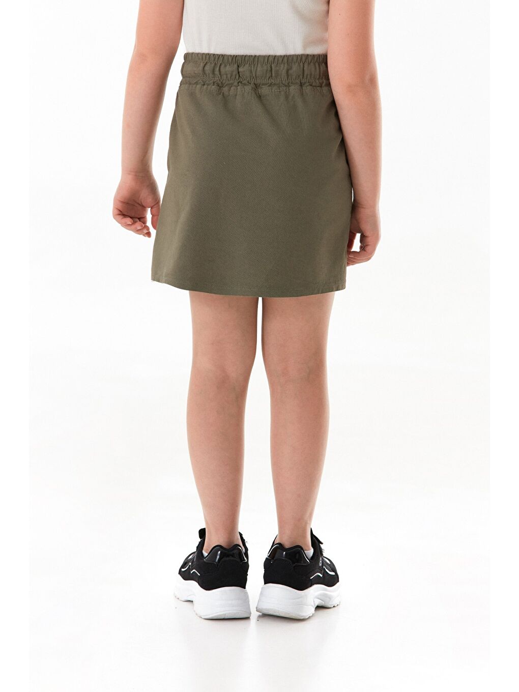 Haki Beli Bağlamalı Düğmeli Kız Çocuk Etek-3