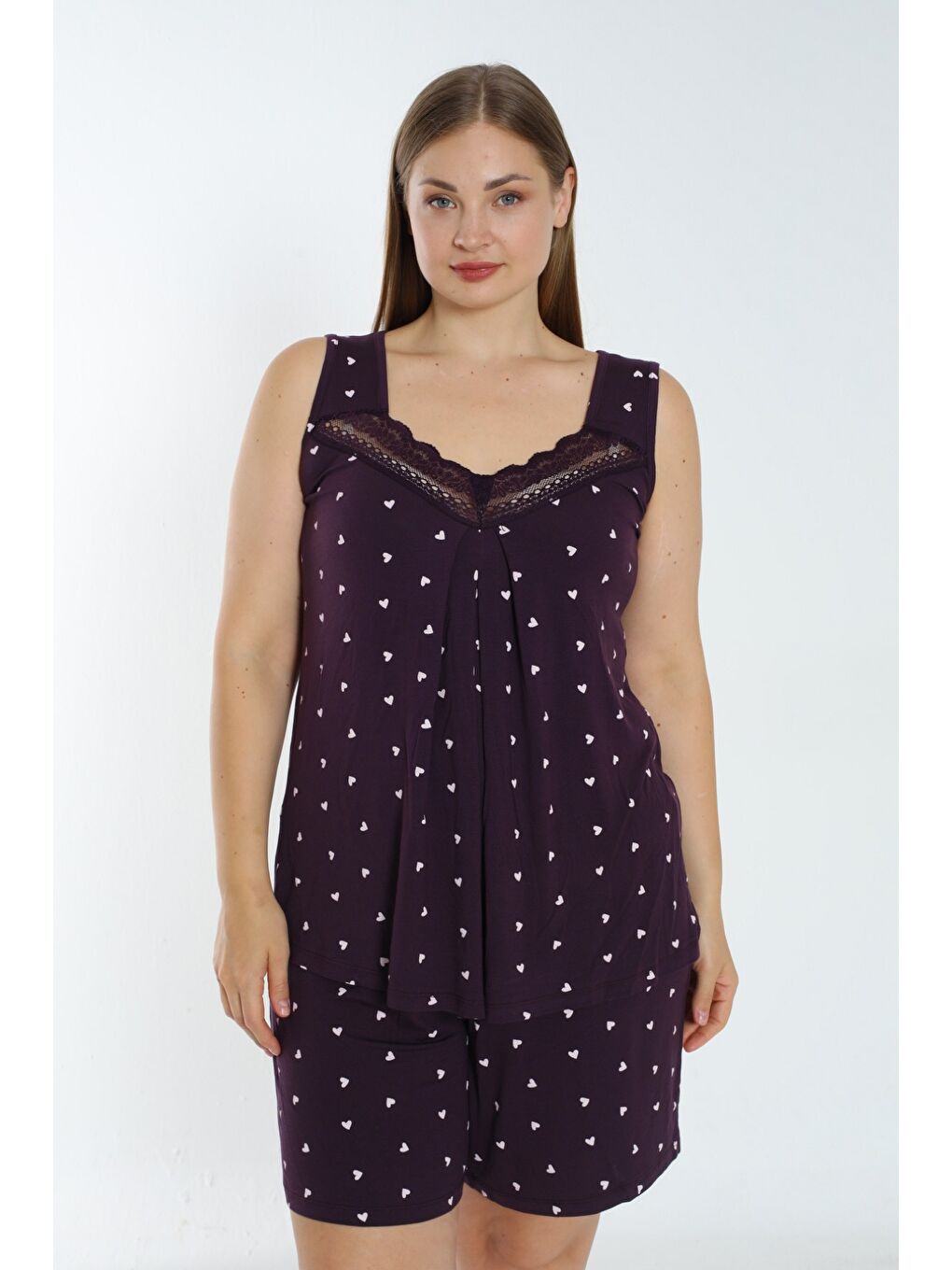 Mor Kadın Askılı Dantel Detaylı Esnek Viskon Alt Üst Gecelik Takımı-1