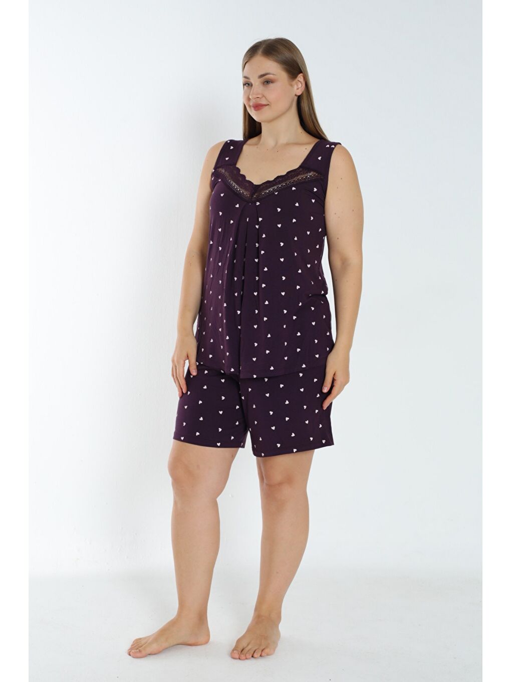 Mor Kadın Askılı Dantel Detaylı Esnek Viskon Alt Üst Gecelik Takımı-2