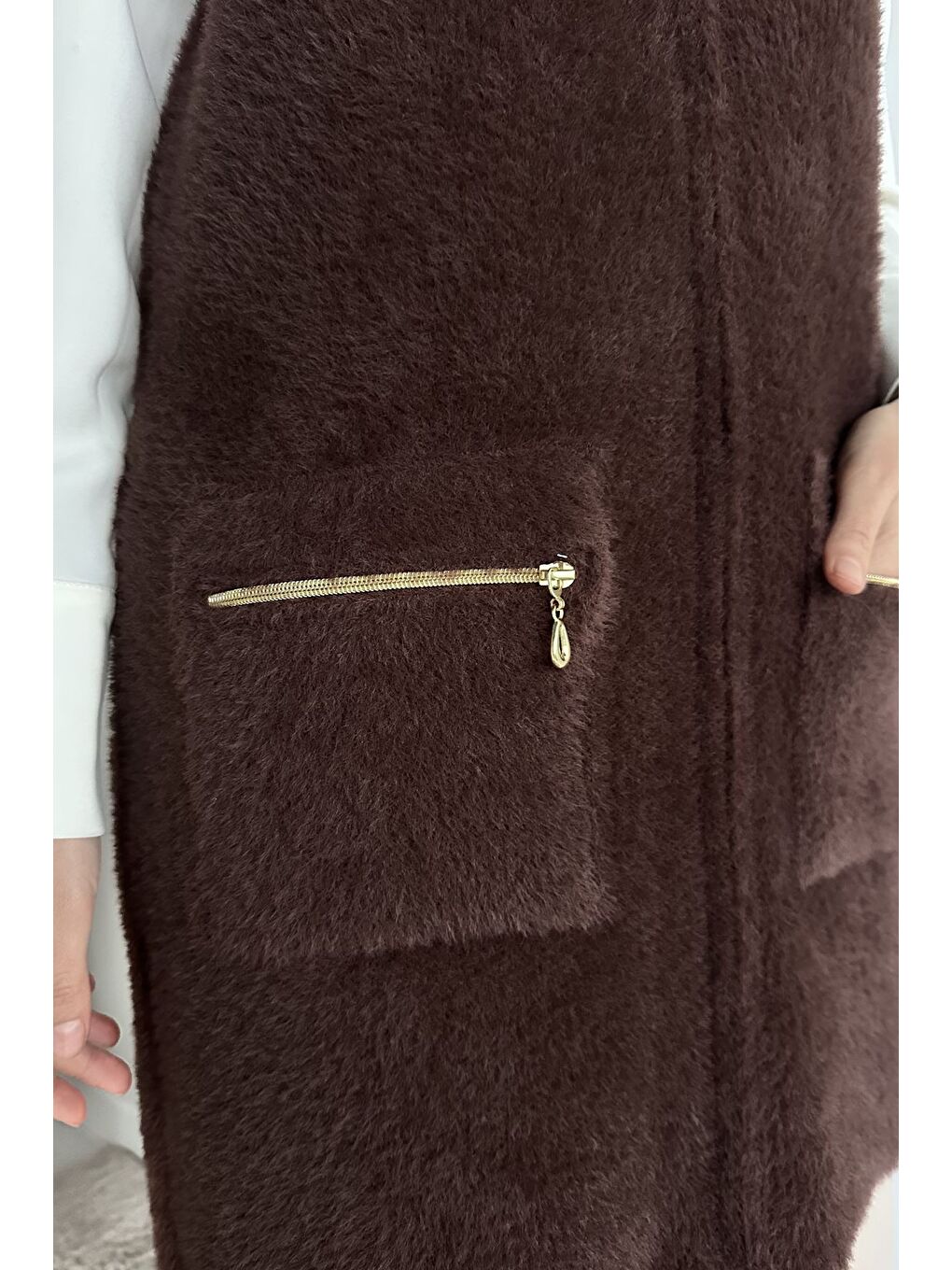 Kahverengi Kolsuz Fermuarlı Yumoş Tesettür Triko Yelek (s,m,l,xl Uyumludur)-8
