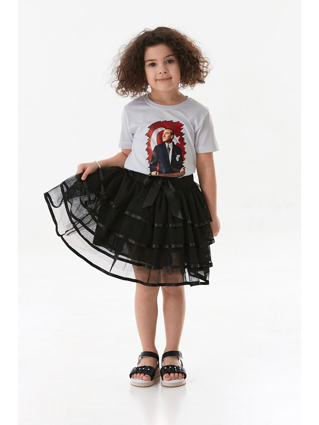 Siyah 23 Nisan Fırfırlı Fiyonklu Kız Çocuk Tütü Etek