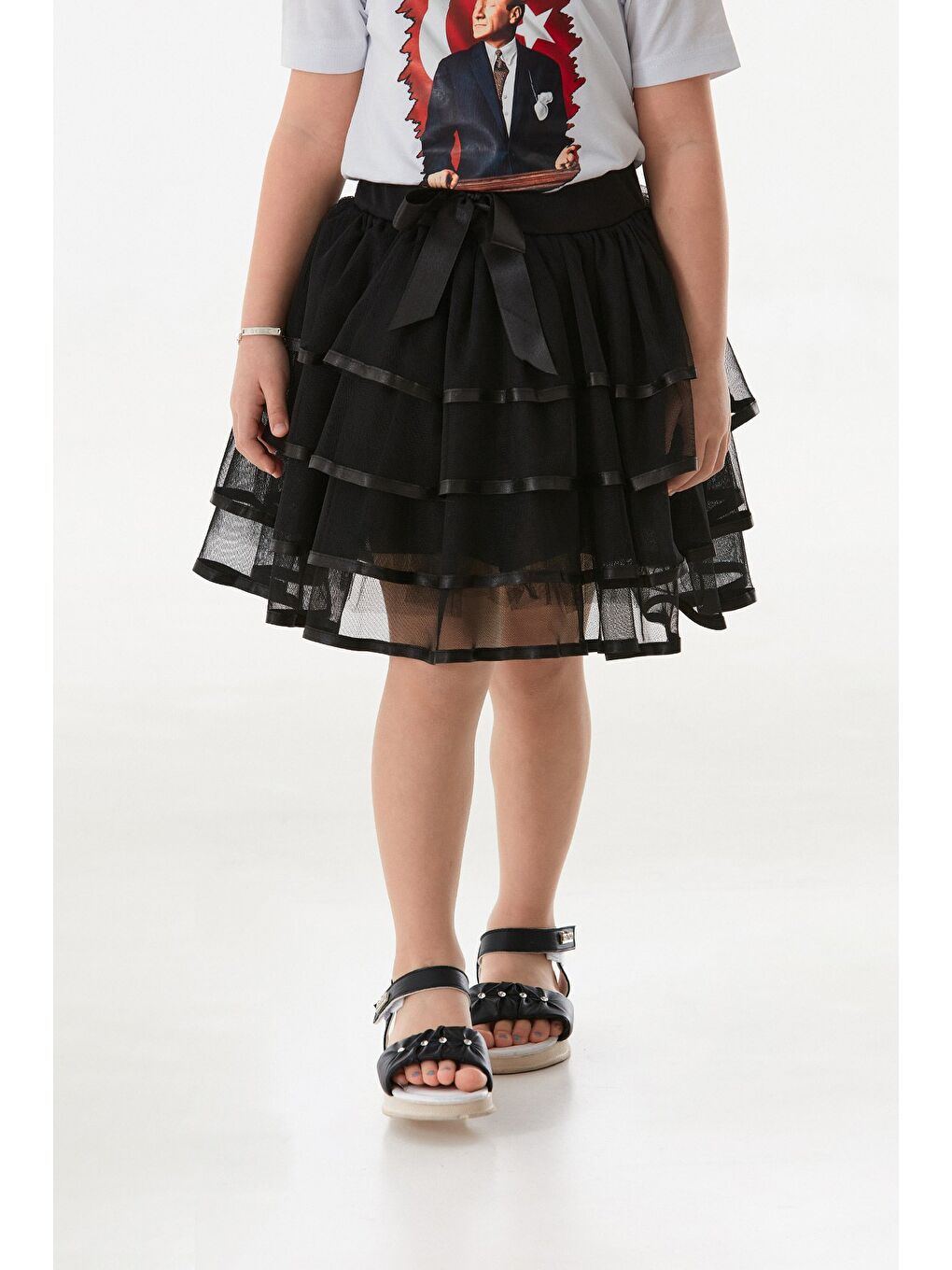 Siyah 23 Nisan Fırfırlı Fiyonklu Kız Çocuk Tütü Etek-1