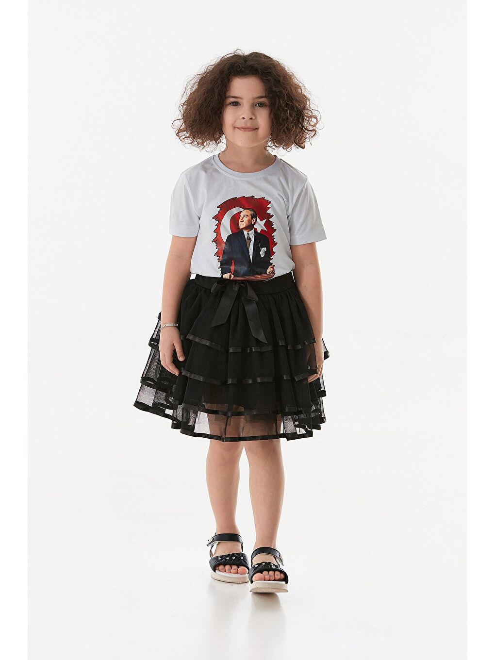 Siyah 23 Nisan Fırfırlı Fiyonklu Kız Çocuk Tütü Etek-3
