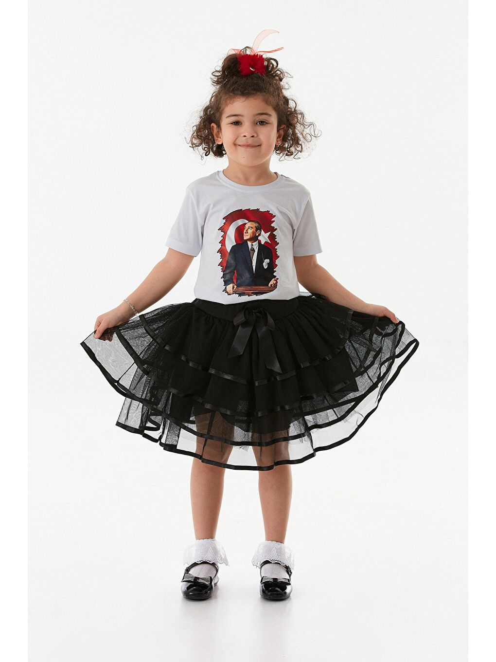 Siyah 23 Nisan Fırfırlı Fiyonklu Kız Çocuk Tütü Etek-4