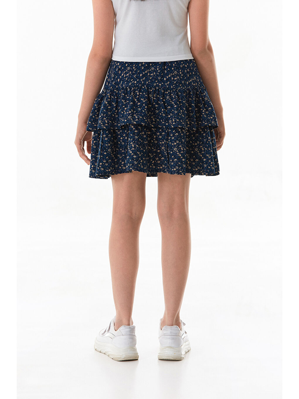 İndigo Çiçek Baskılı Fırfırlı Kız Çocuk Etek-4