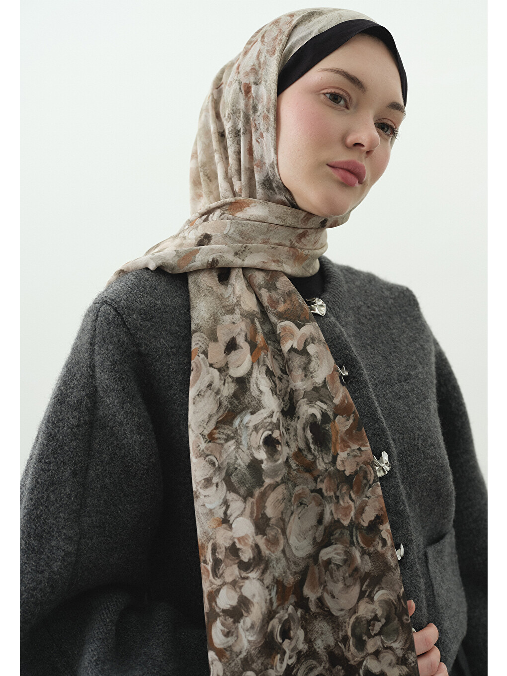 Pearlie Desenli Pamuk Viskon Şal Siyah