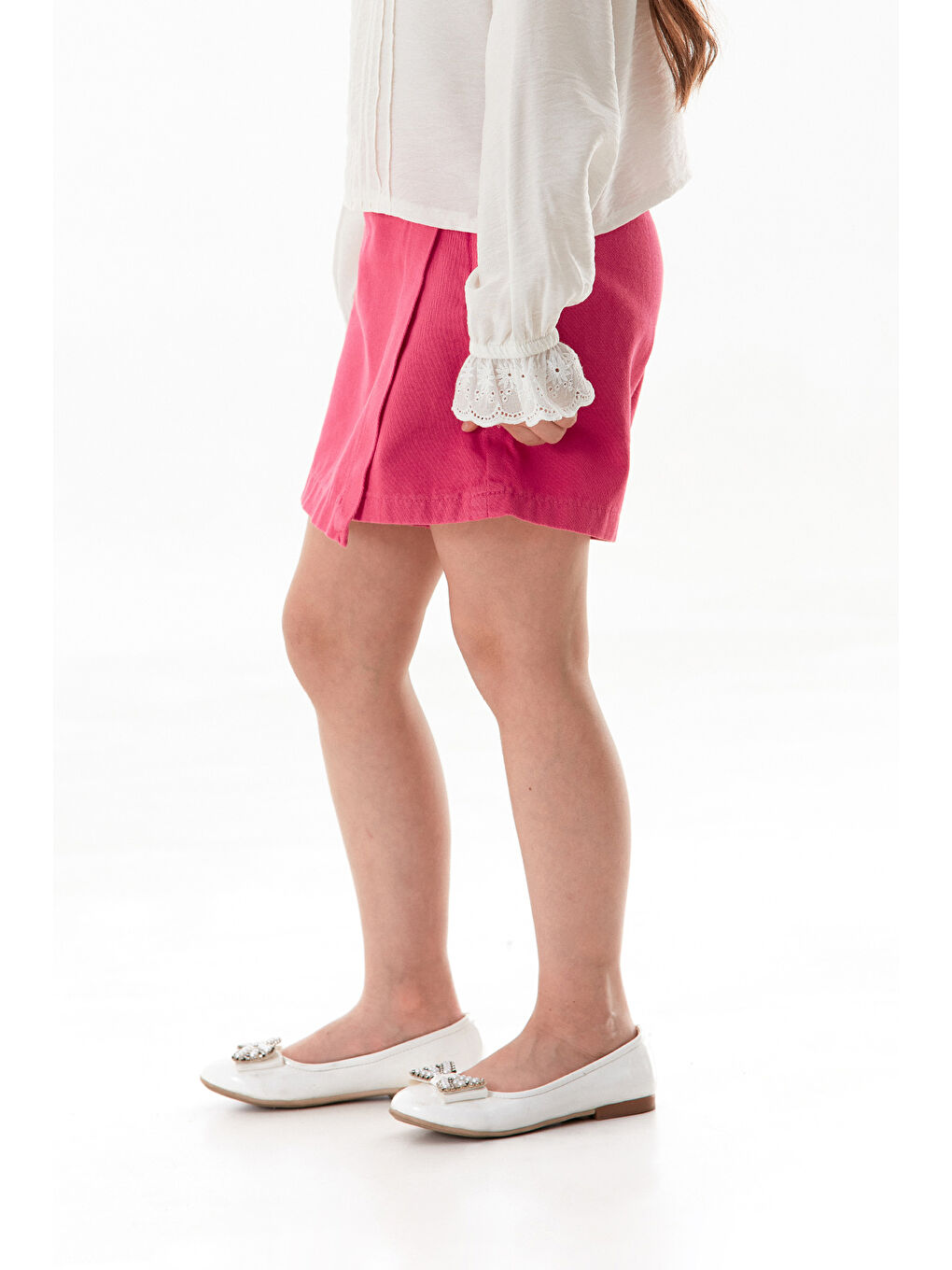 Fuşya Beli Lastikli Fermuarlı Kız Çocuk Şort Etek-1
