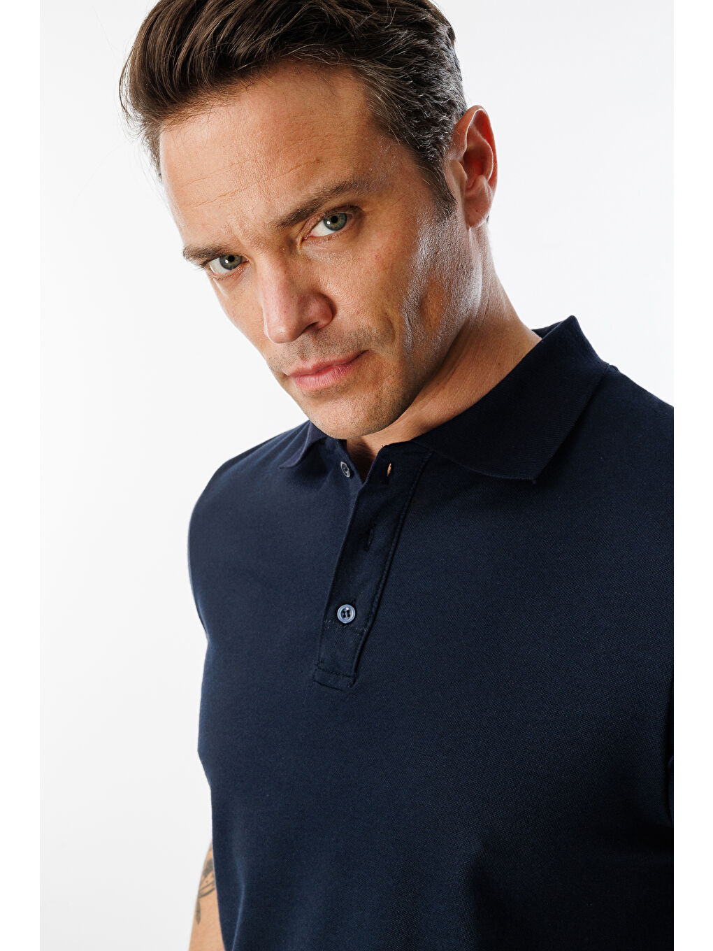 Lacivert Erkek Çekmeyen Pamuklu Kumaş Regular Fit Standart Kesim Polo Yaka Tişört POLOYAKA-T-SHIRT1-5