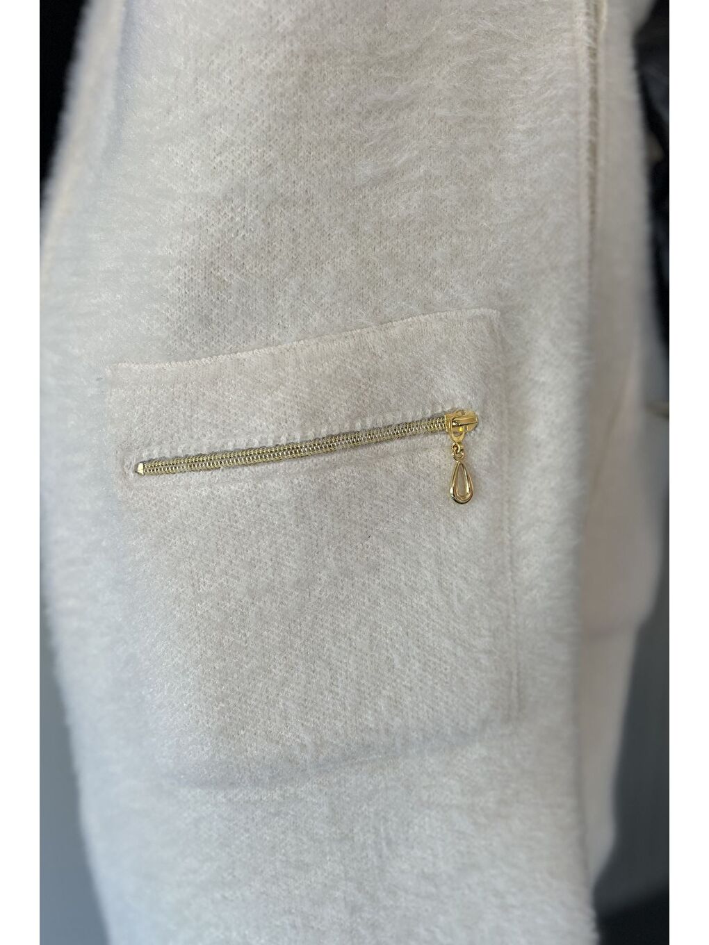 Ekru Kolsuz Fermuarlı Yumoş Tesettür Triko Yelek (s,m,l,xl Uyumludur)-11