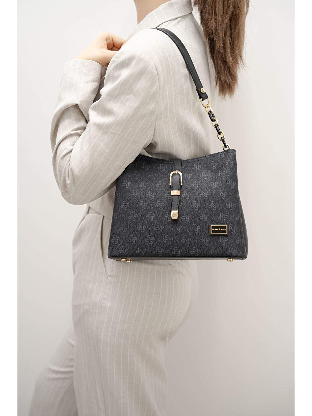 Siyah Kadın Omuz Çantası 974-45525 SILVER POLO BAYAN ÇANTASI M178 SİYAH-MAT SİYAH