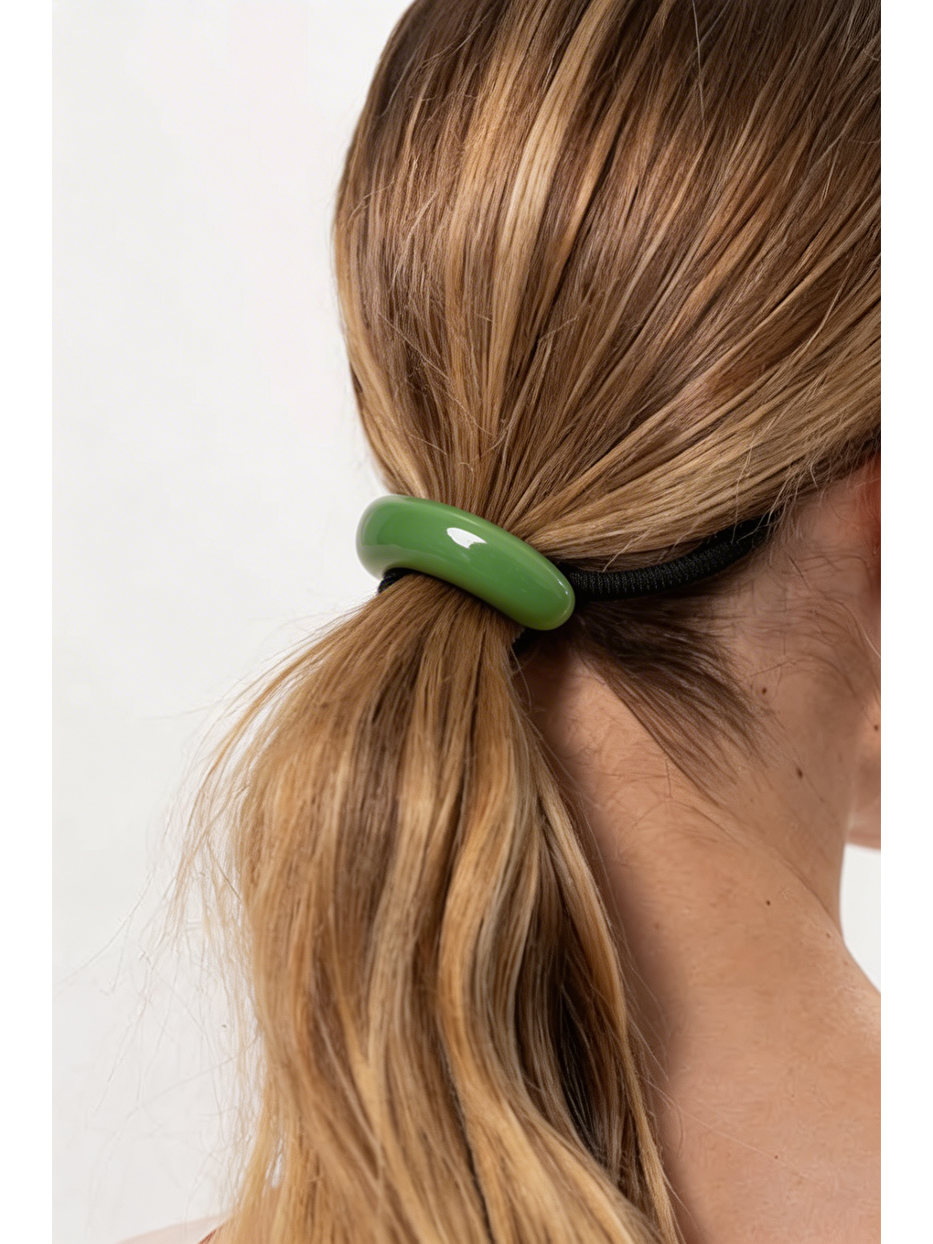 Yeşil Oval Kemik Aksesuarlı Lastik Toka