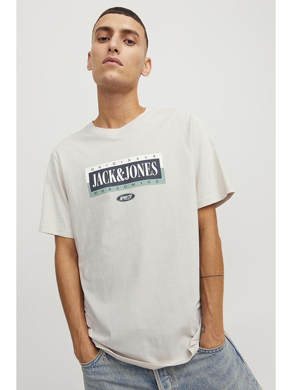 Jack & Jones Bej Jack  &Jones Jorcobin Pamuklu Bisiklet Yaka Erkek T Shirt 12250411