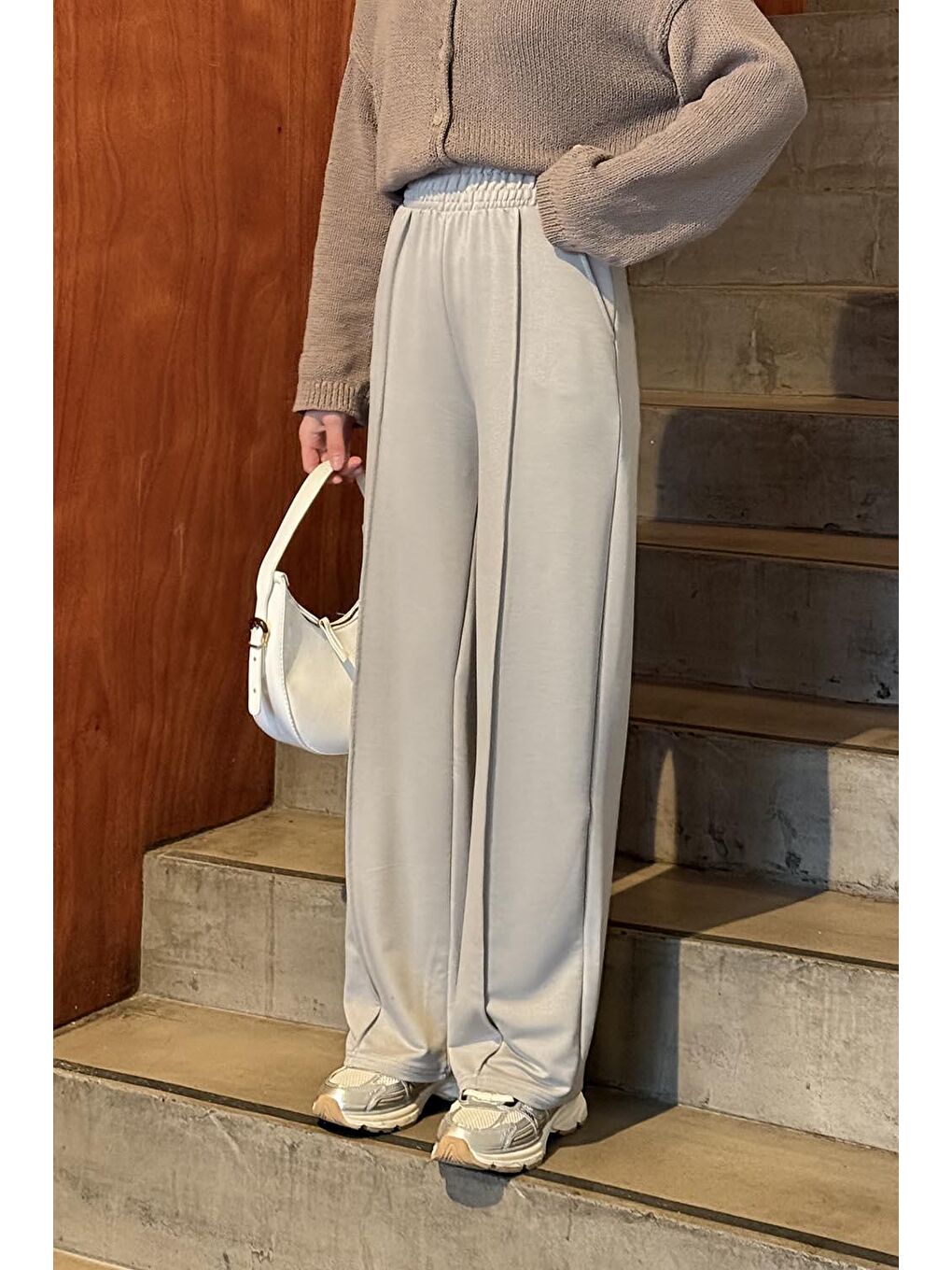 Çıma Detaylı Pantolon Gri-1