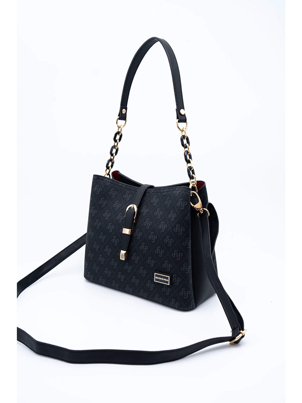 Siyah Kadın Omuz Çantası 974-45525 SILVER POLO BAYAN ÇANTASI M178 SİYAH-MAT SİYAH-5