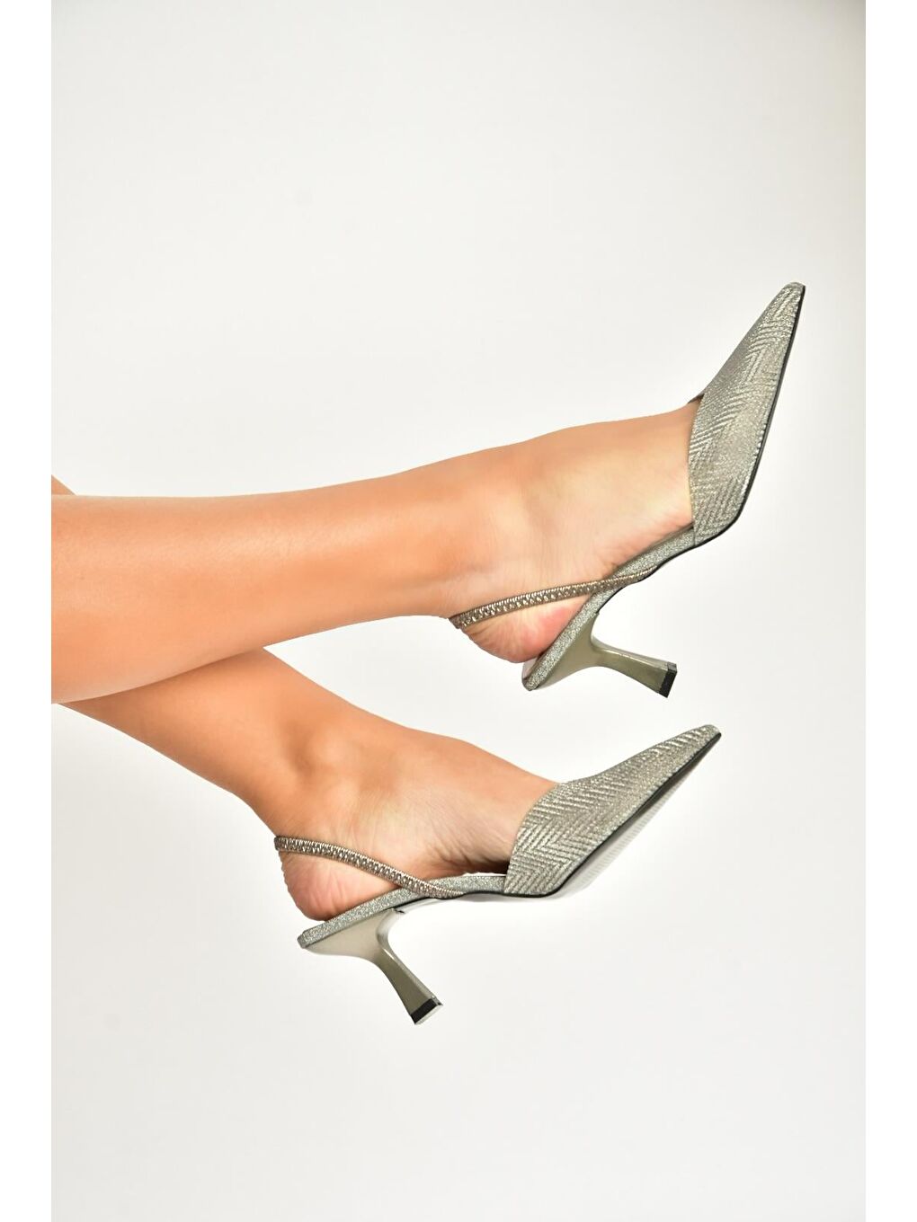 Antrasit Platin Kadın Topuklu Ayakkabı Y820444214-2