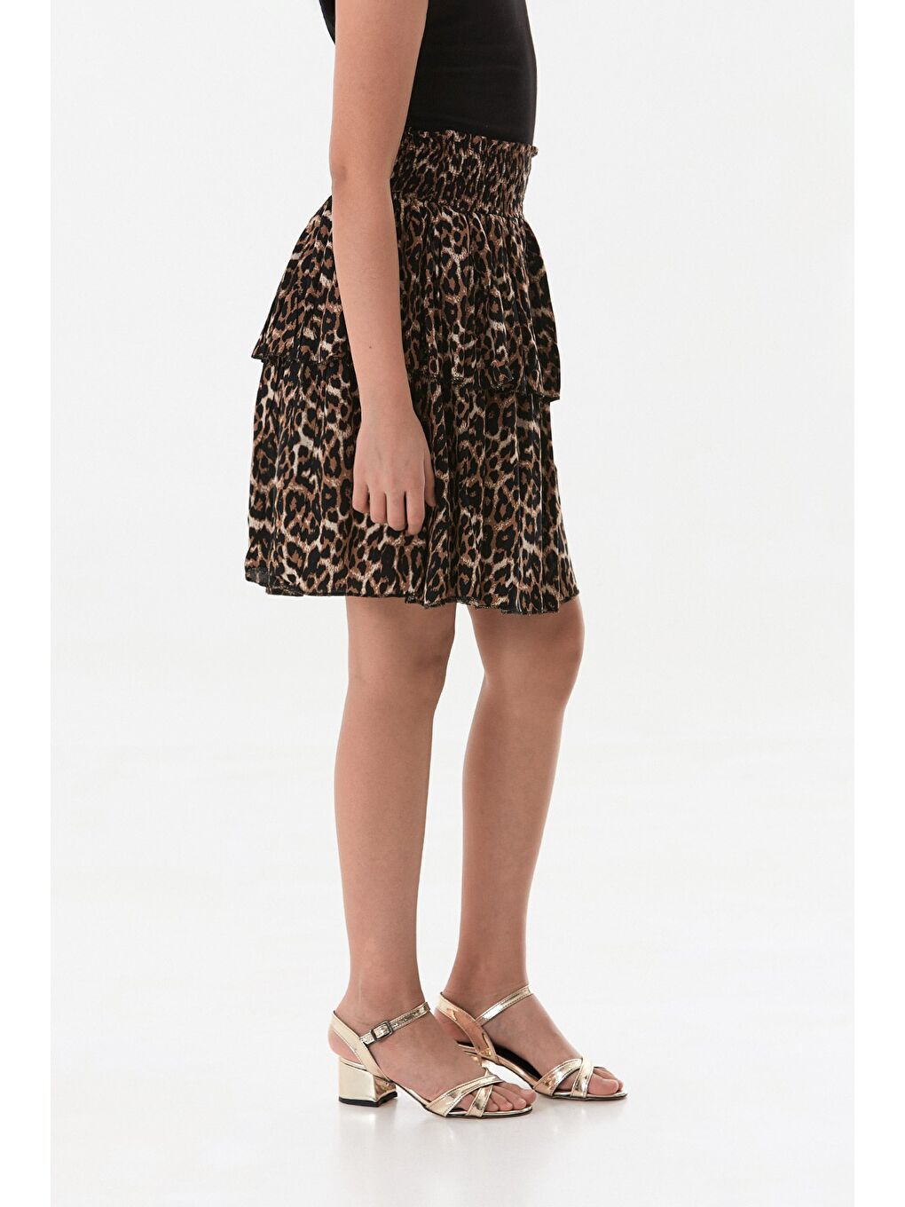 Kahverengi Leopar Desenli Fırfırlı Kız Çocuk Etek-2