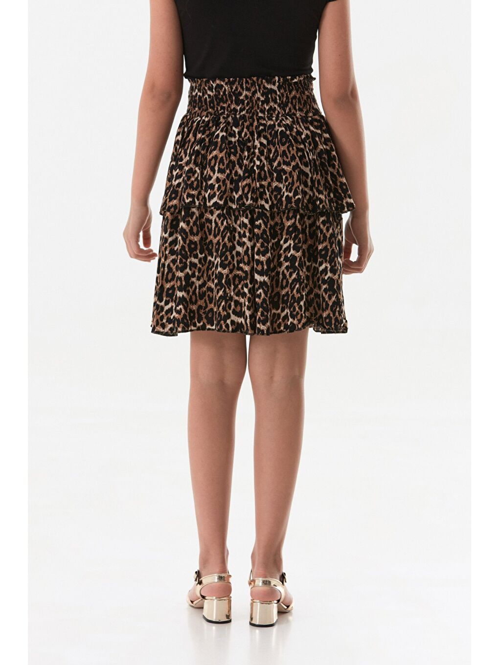 Kahverengi Leopar Desenli Fırfırlı Kız Çocuk Etek-3