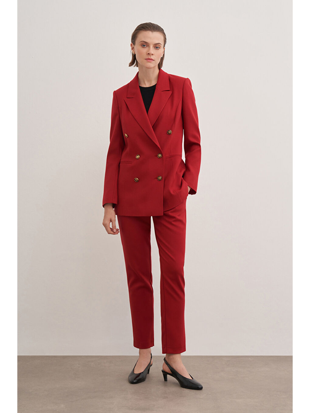 Kırmızı Fleto Cepli Düğmeli Ceket-1