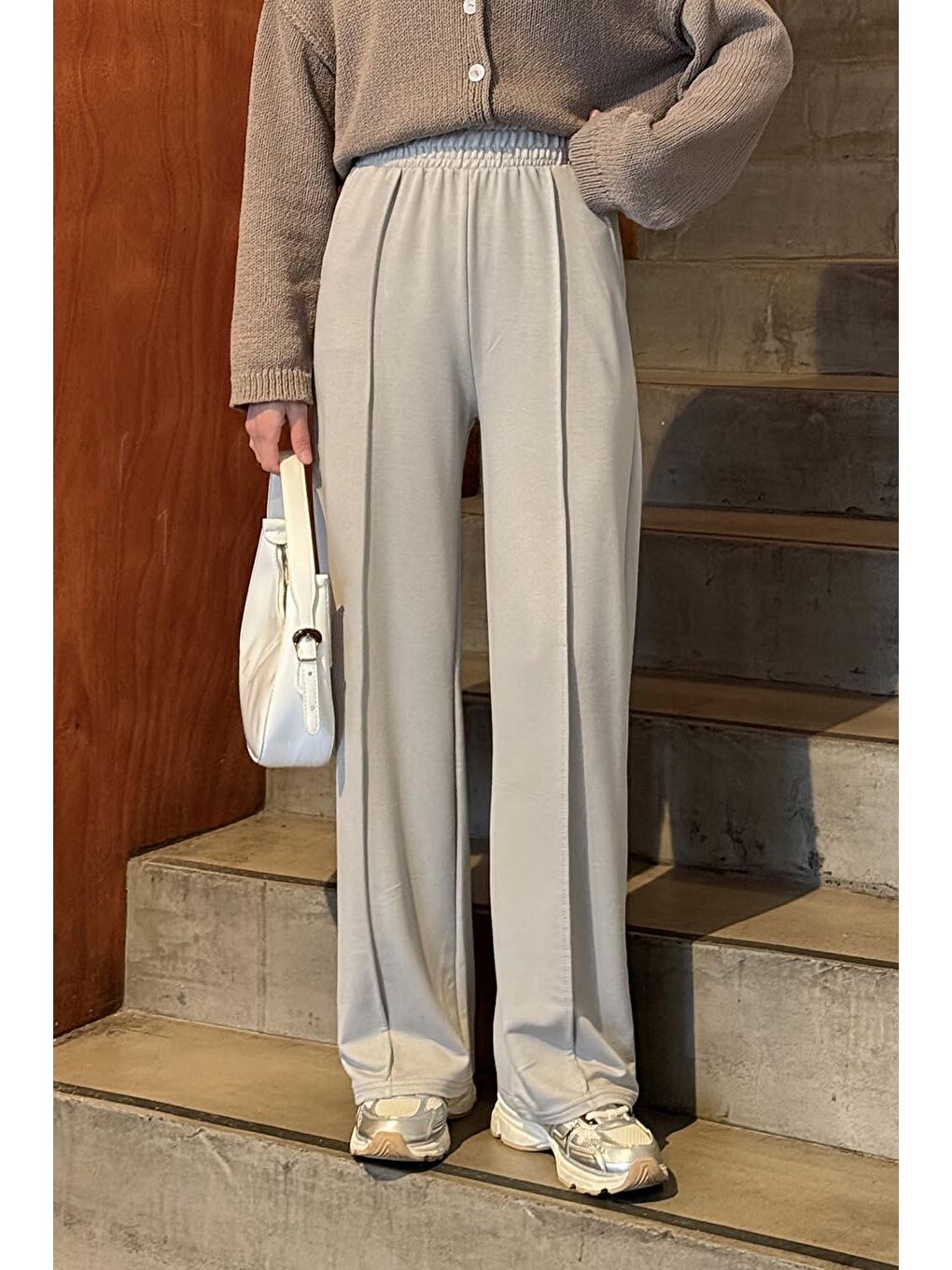 Çıma Detaylı Pantolon Gri-3