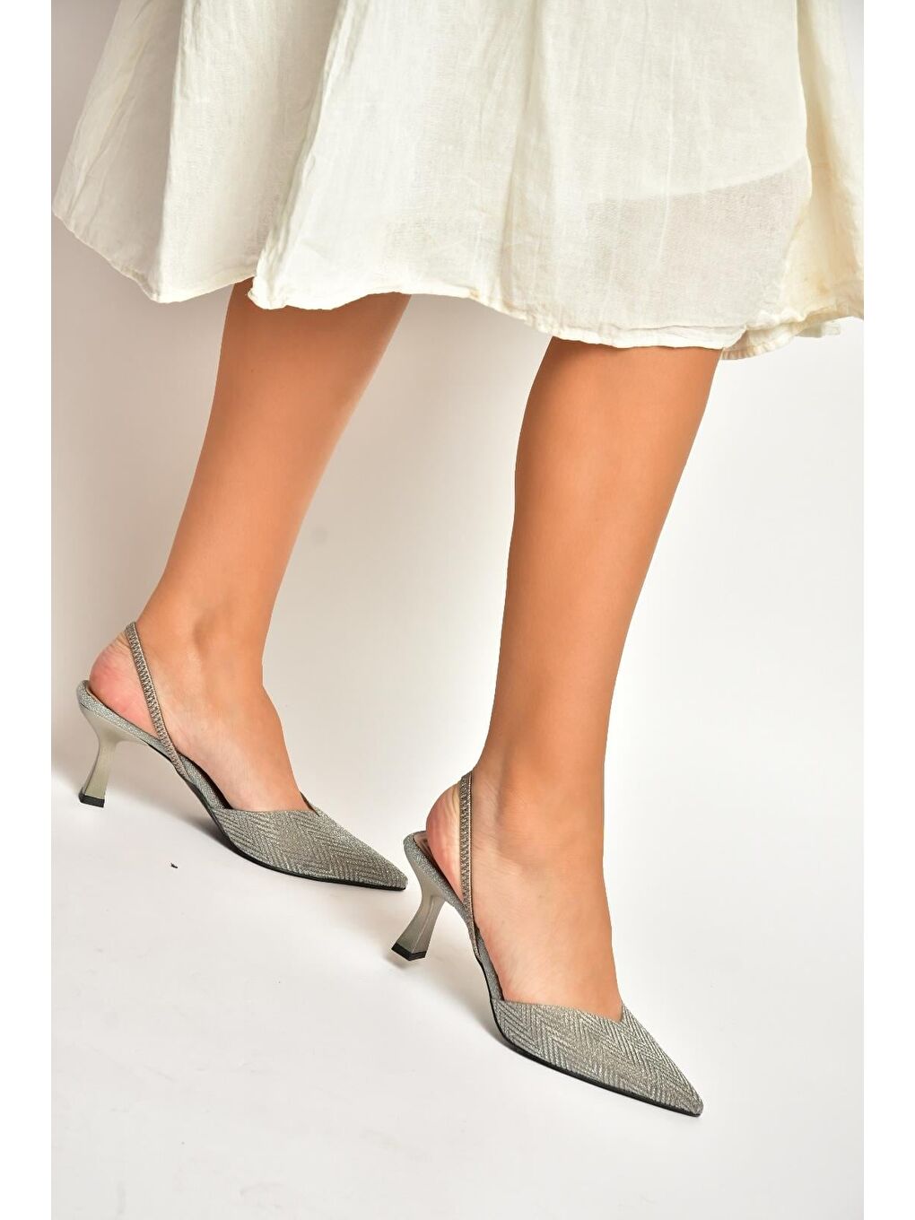 Antrasit Platin Kadın Topuklu Ayakkabı Y820444214-3