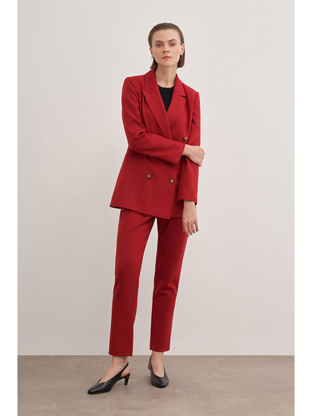 Kırmızı Fleto Cepli Düğmeli Ceket-3