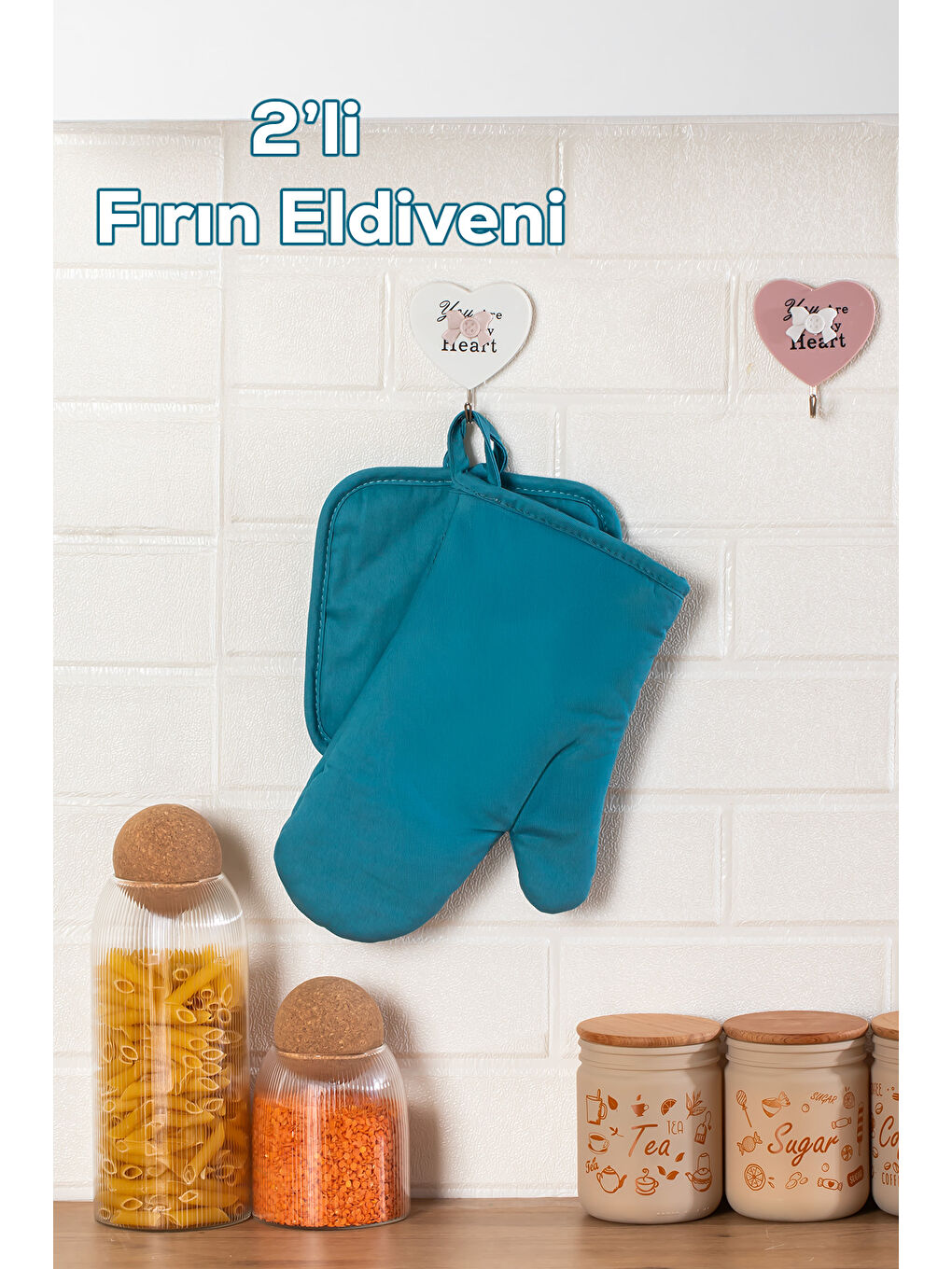 3136 2li Isıya Dayanıklı Fırın Eldiveni Seti Mutfak eldiveni Seti Mavi