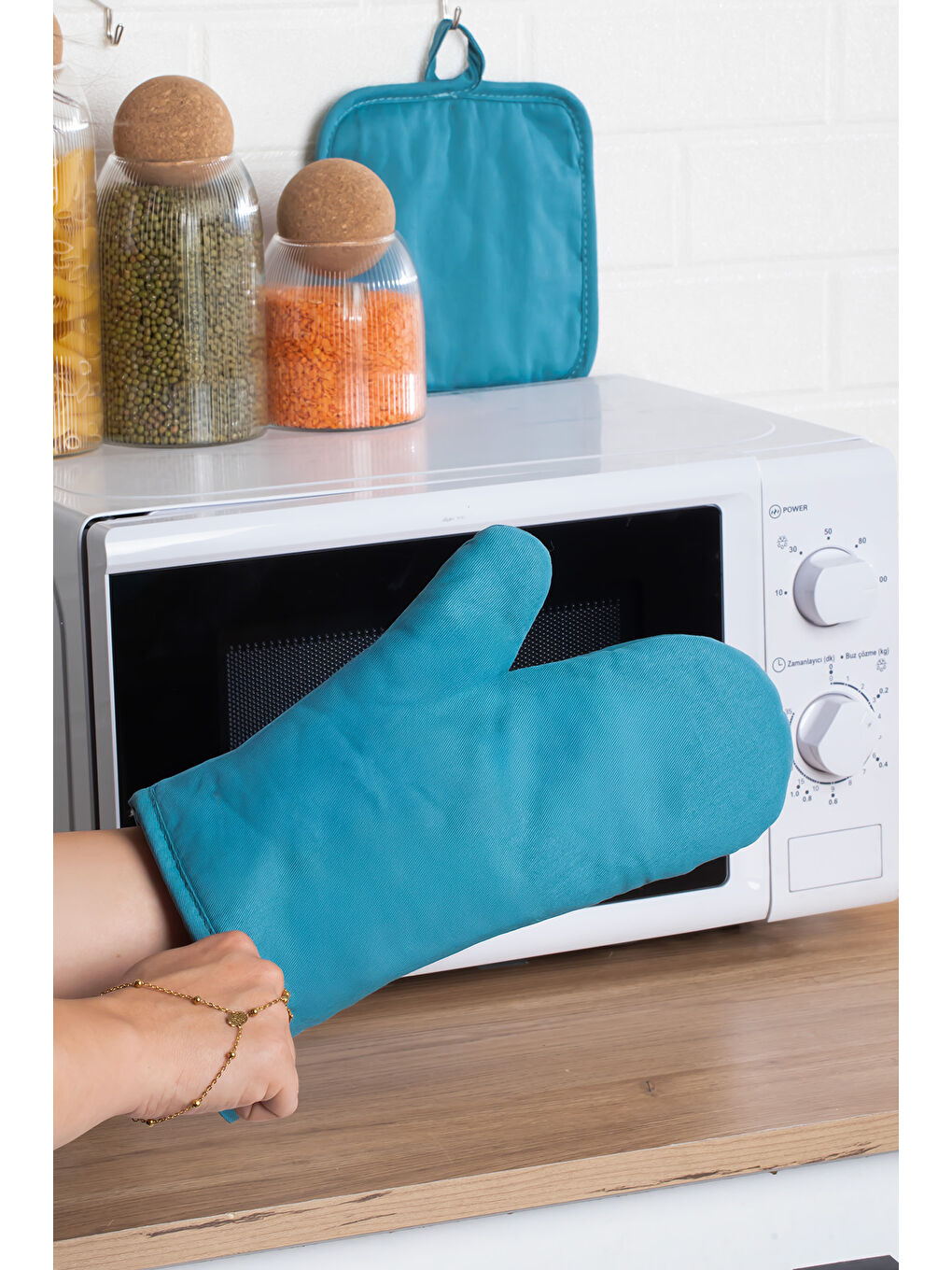 3136 2li Isıya Dayanıklı Fırın Eldiveni Seti Mutfak eldiveni Seti Mavi-1