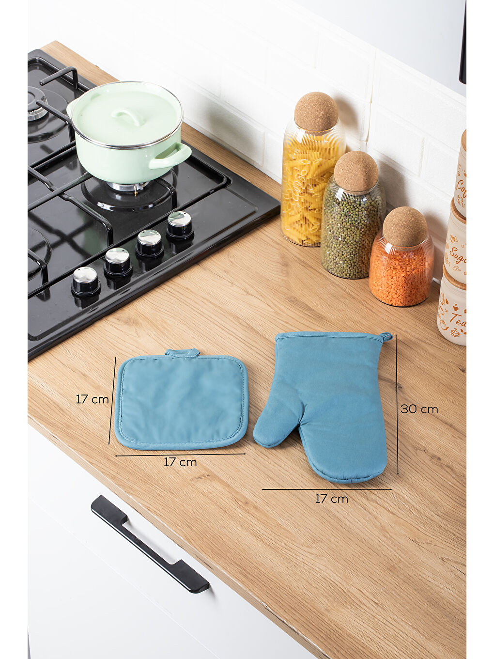 3136 2li Isıya Dayanıklı Fırın Eldiveni Seti Mutfak eldiveni Seti Mavi-2
