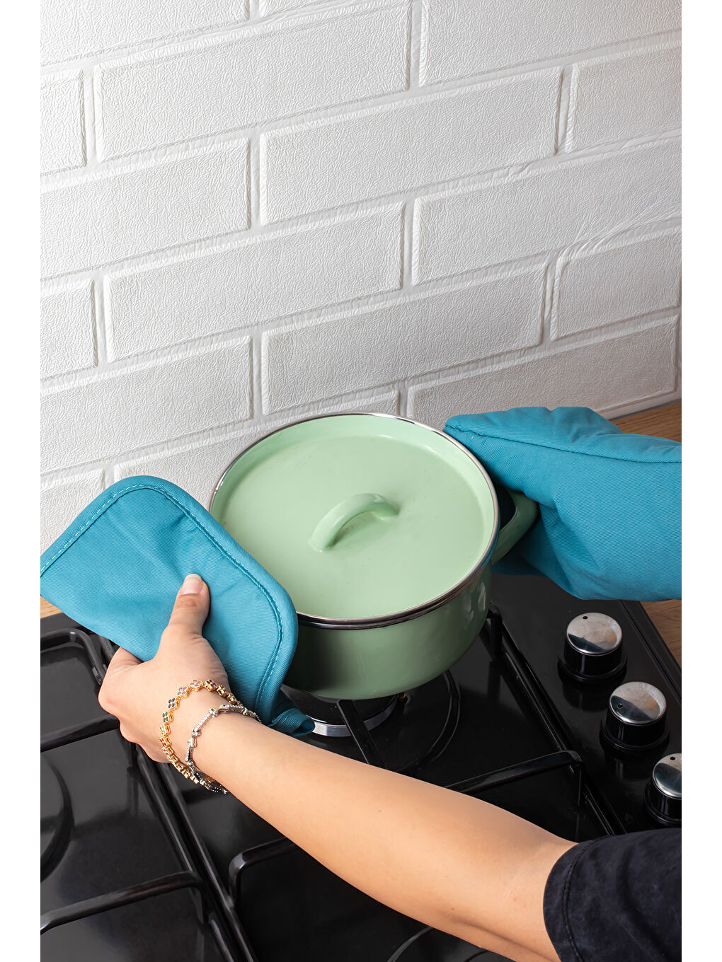 3136 2li Isıya Dayanıklı Fırın Eldiveni Seti Mutfak eldiveni Seti Mavi-3