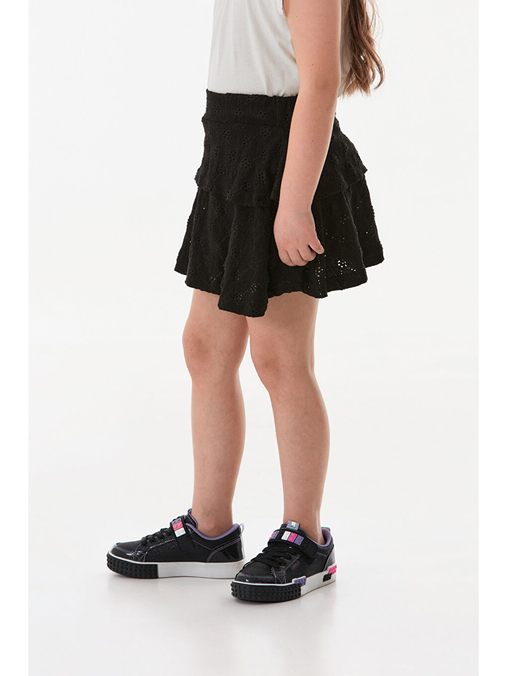 Siyah Dantelli Fırfırlı Kız Çocuk Etek-1