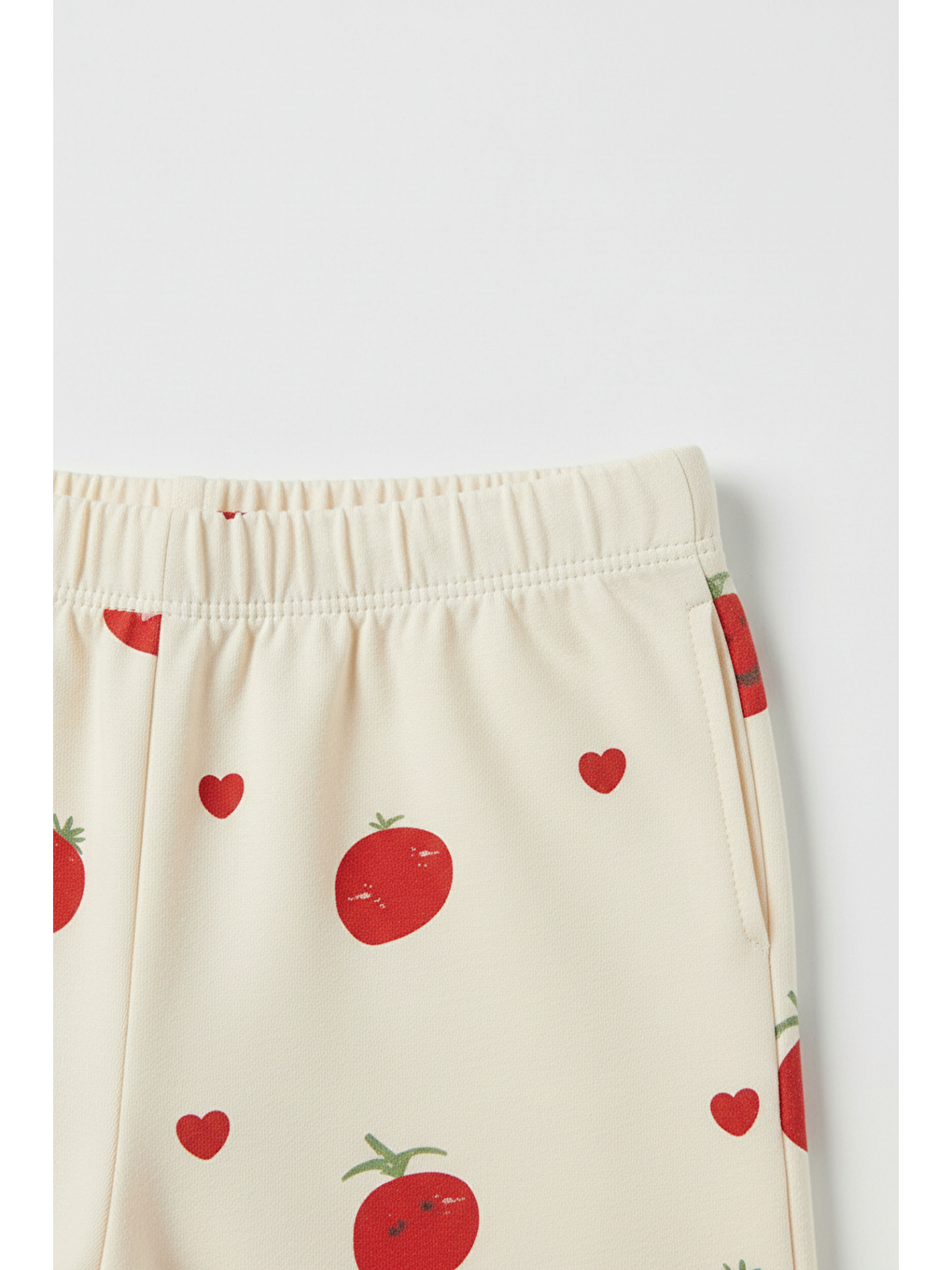 Ekru Unisex Çocuk Pamuklu Krem Domates Baskılı T-Shirt Pantolon Takım - Yazlık-1