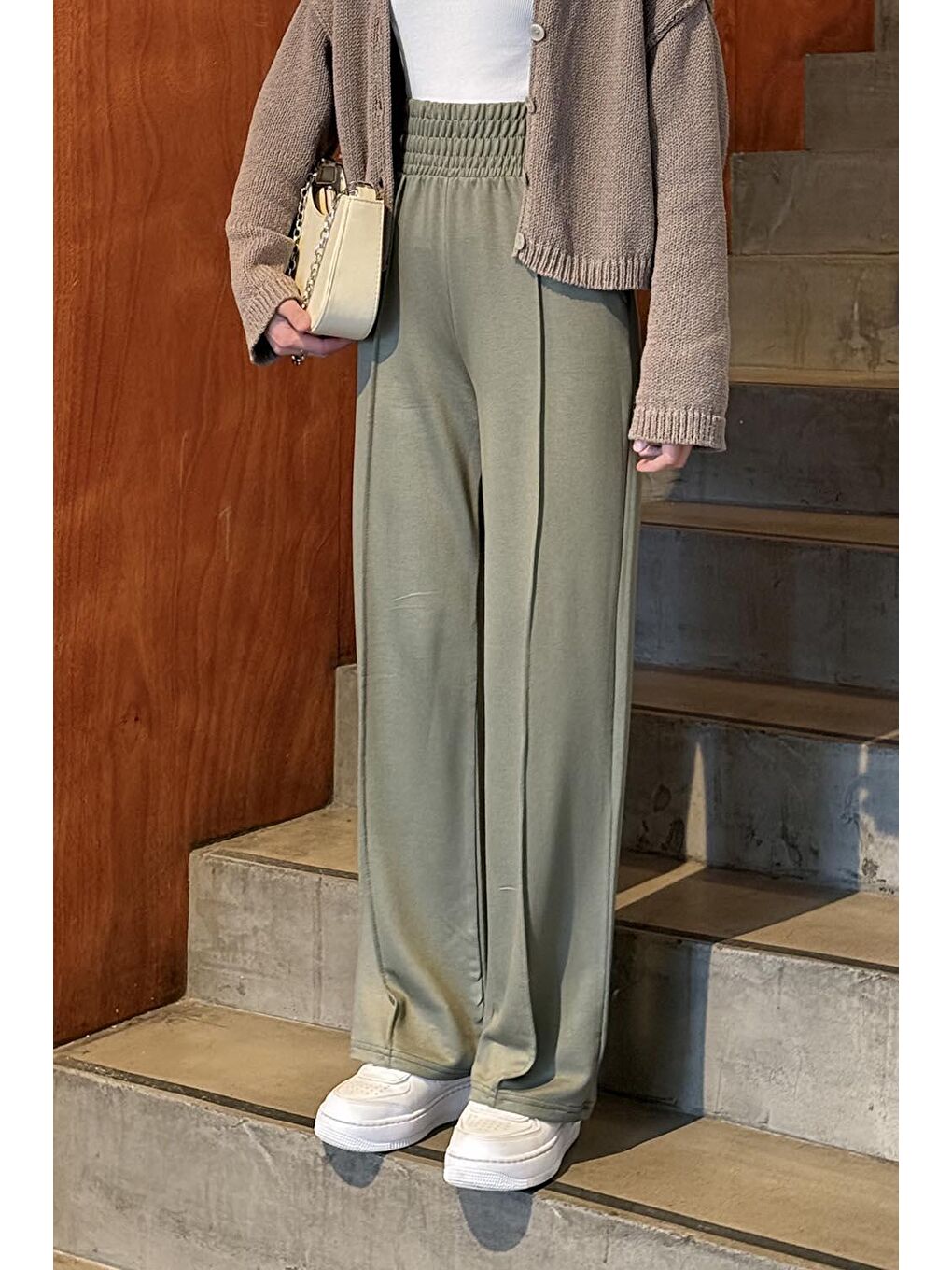 Çıma Detaylı Pantolon Haki-1