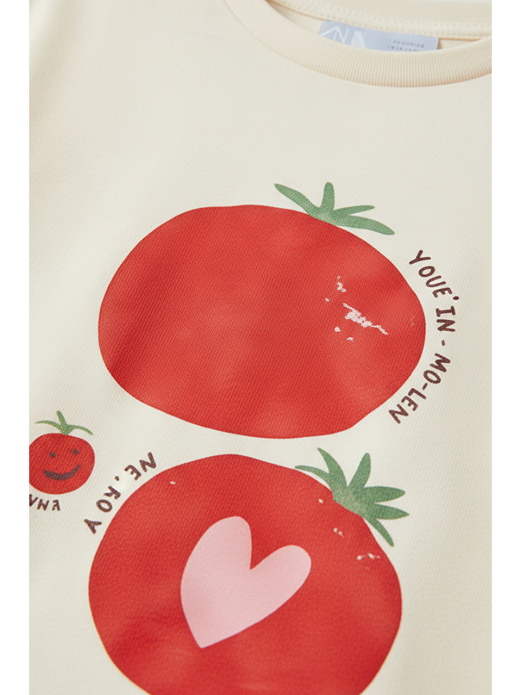 Ekru Unisex Çocuk Pamuklu Krem Domates Baskılı T-Shirt Pantolon Takım - Yazlık-3