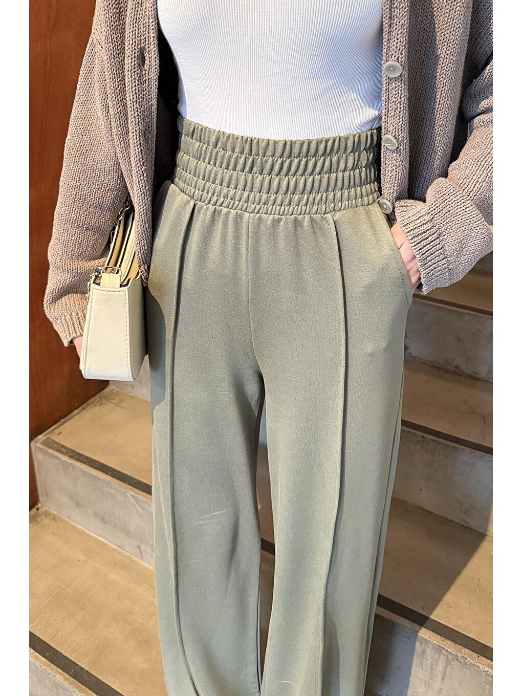 Çıma Detaylı Pantolon Haki-2