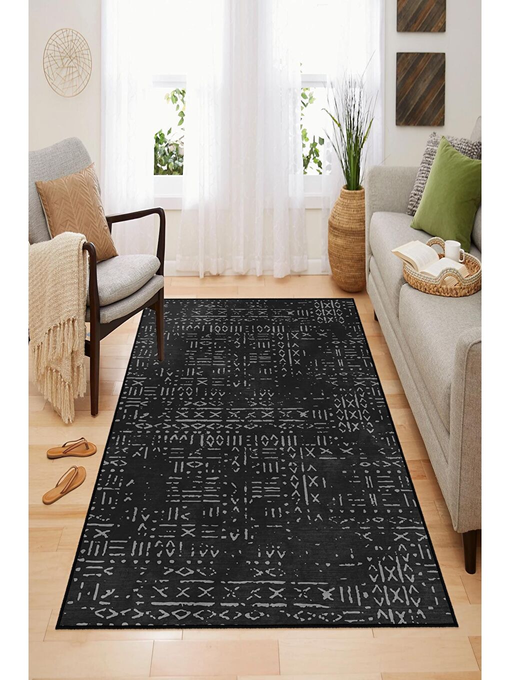 Siyah Dekoratif Özel Tasarım Yıkanabilir, Modern Halı  160x230