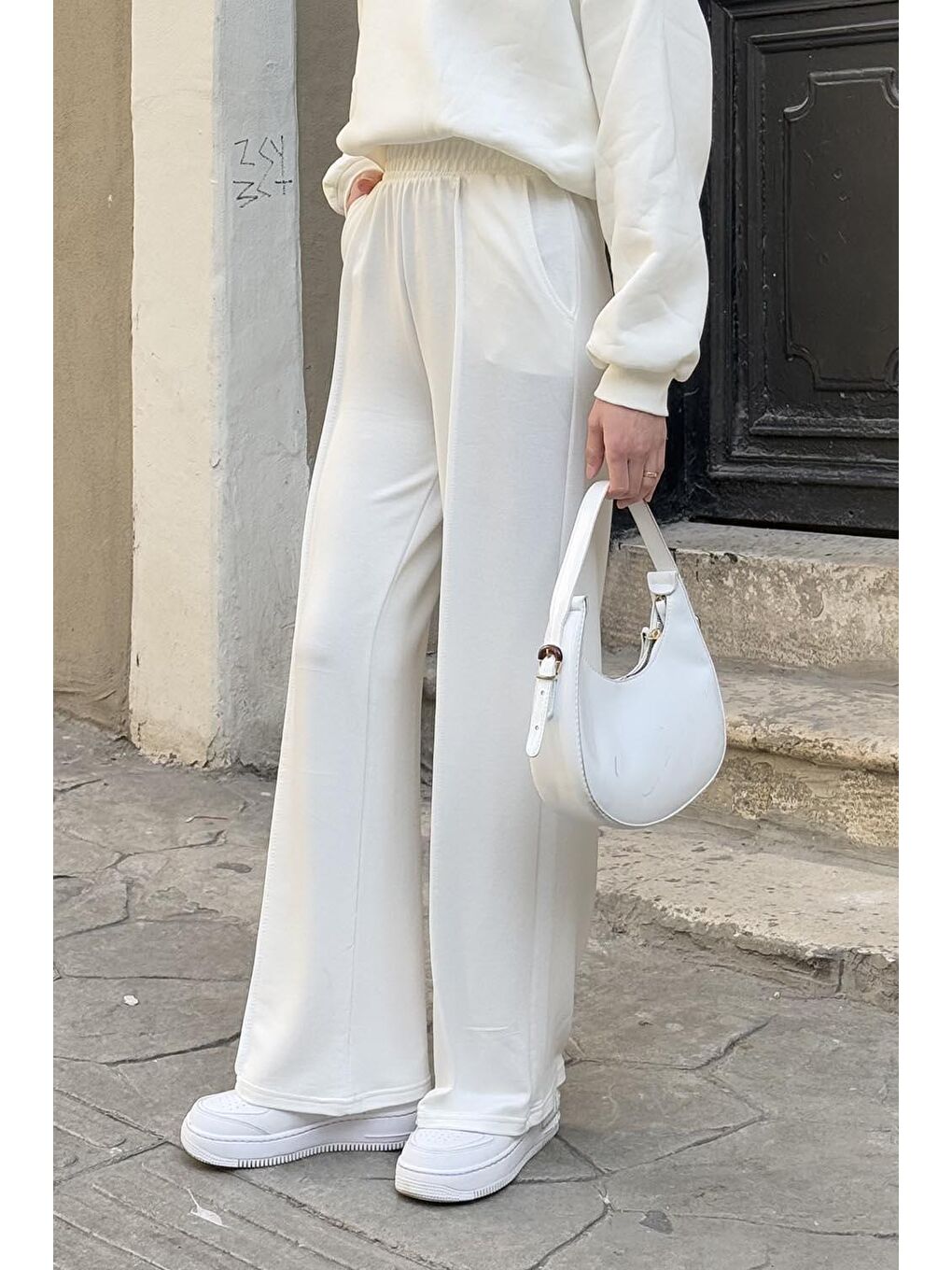 Çıma Detaylı Pantolon Beyaz-2